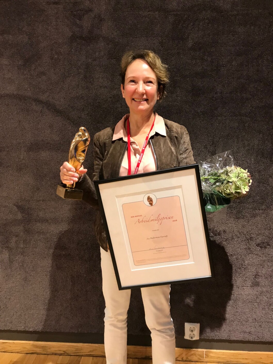 Joy Buikeman Fjærtoft er vinner av Arbeidsmiljøprisen 2018. (Foto: Arbeidsmiljøsenteret) Joy Buikeman Fjærtoft er vinner av Arbeidsmiljøprisen 2018. (Foto: Arbeidsmiljøsenteret)