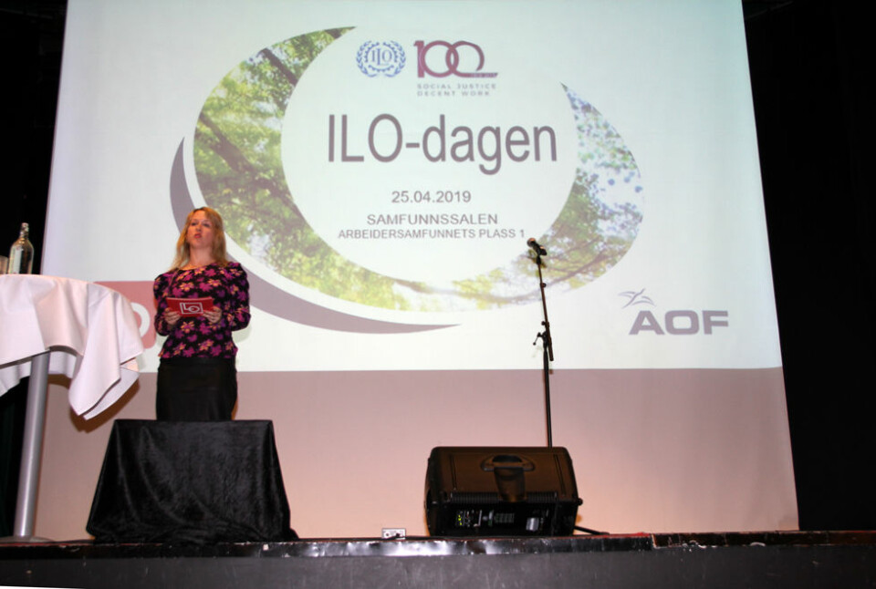 Julie Lødrup fra LO åpnet "Verdensdagen for sikkerhet og helse" i Oslo. (Foto: Jan Tveita)